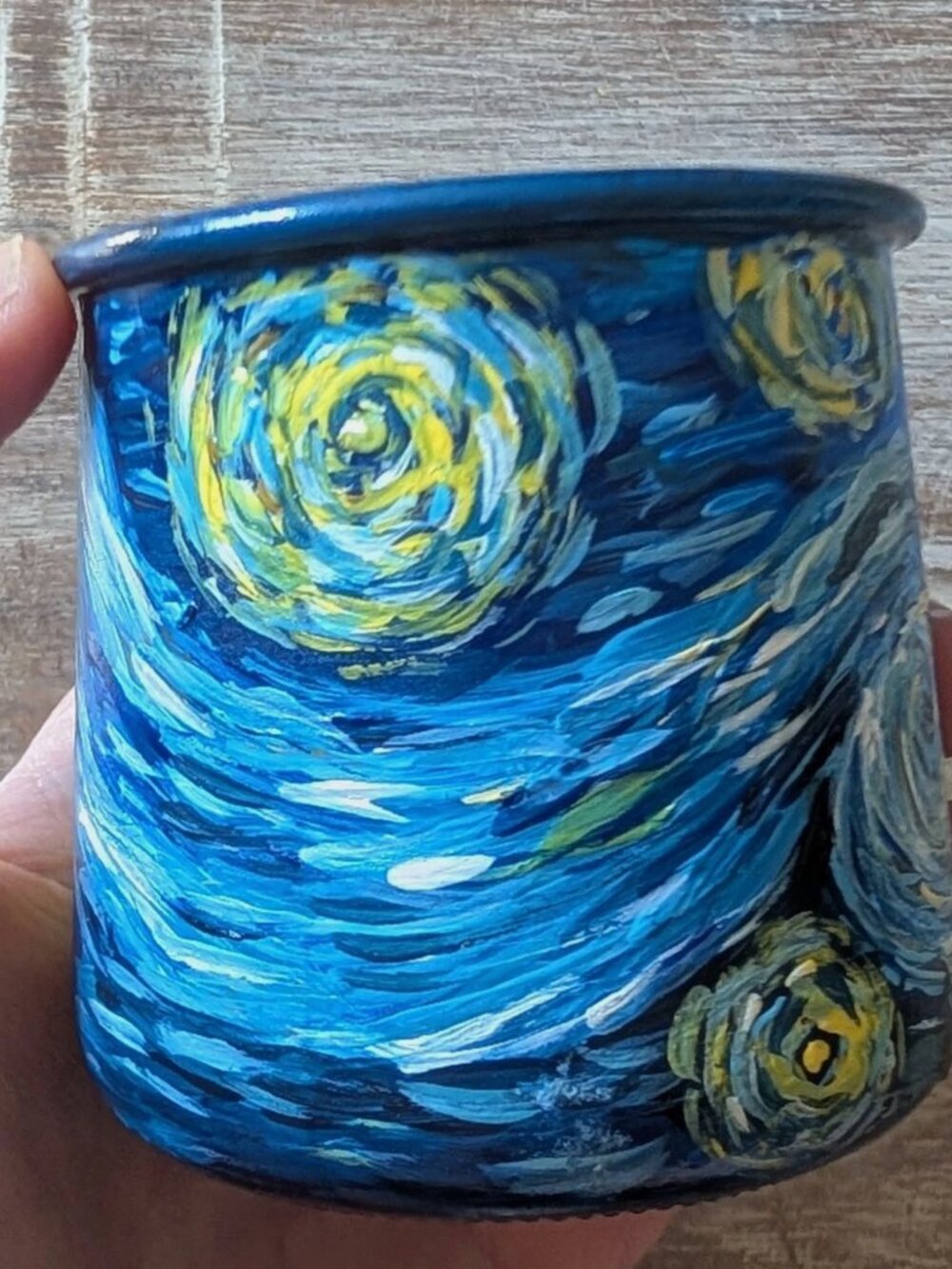 Hand-Painted "Starry Night" Tealight Holders - Set of 2 | Van Gogh Inspired Jars - Picture 7 of 16